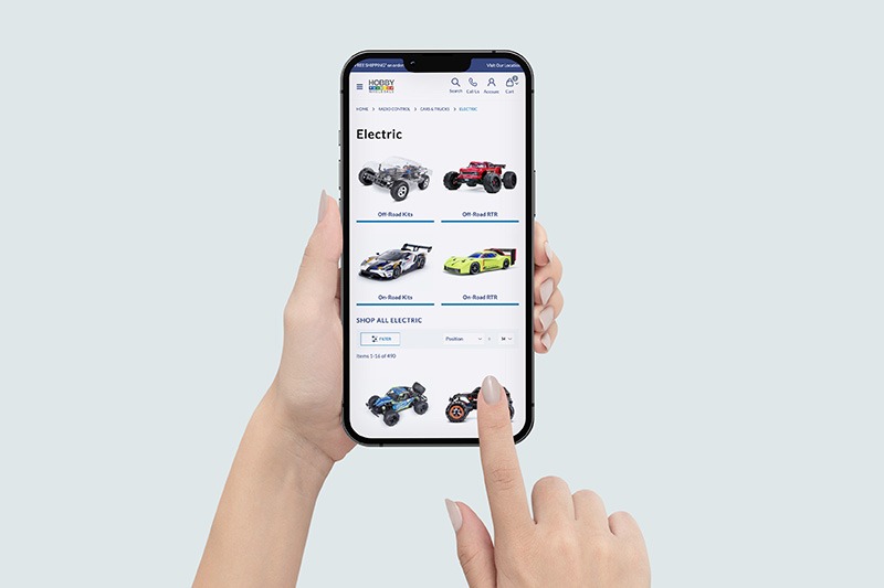 Mobile device showing Hobby Wholesale product listing page