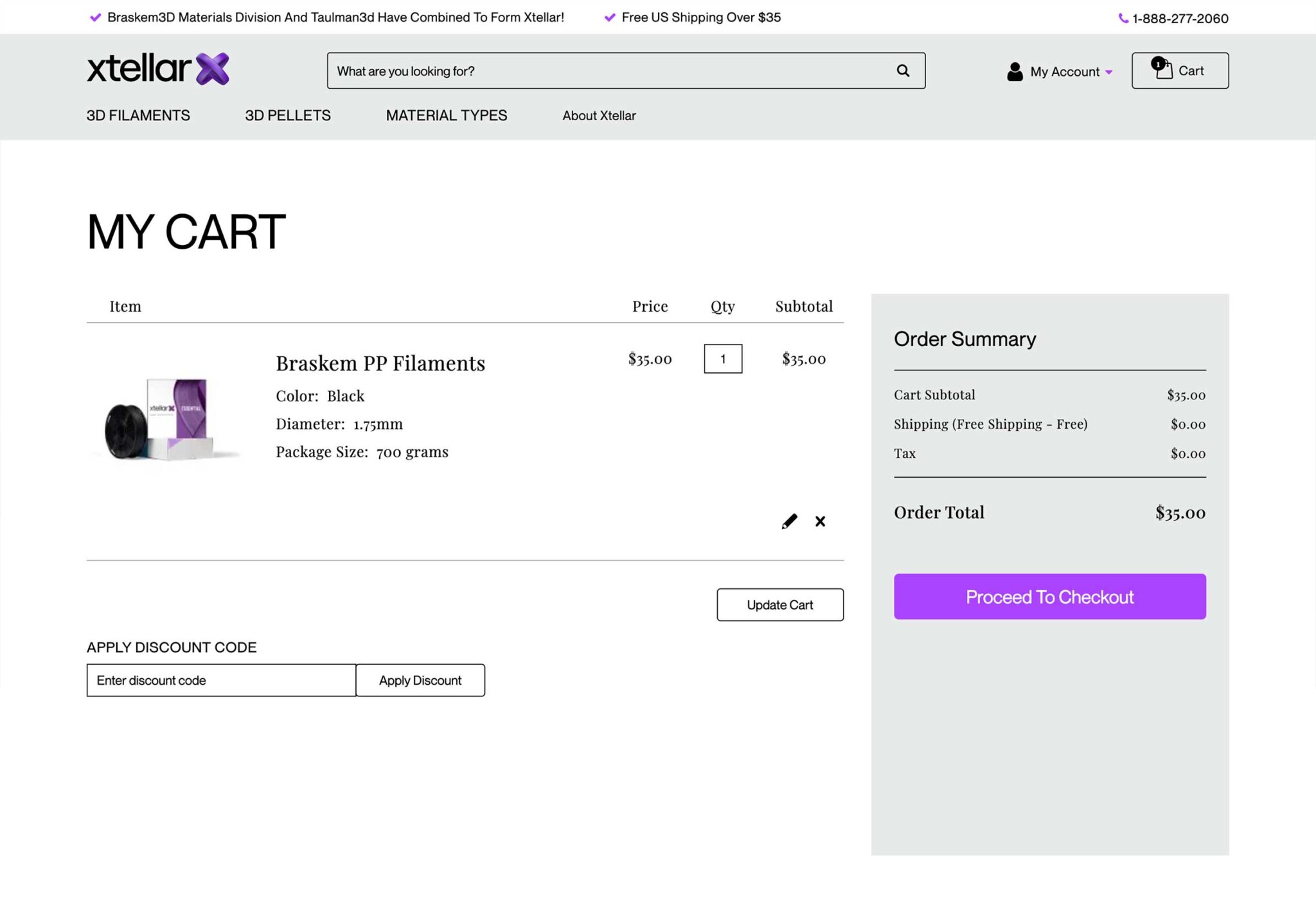 Screenshot of Xtellar eCommerce website on Adobe Commerce shopping cart page