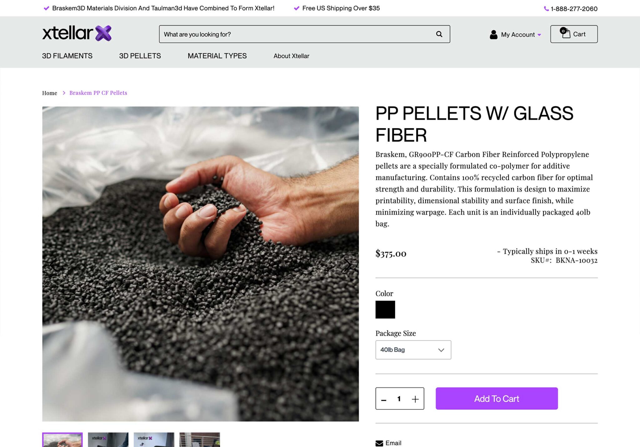 Screenshot of Xtellar eCommerce website on Adobe Commerce product detail page