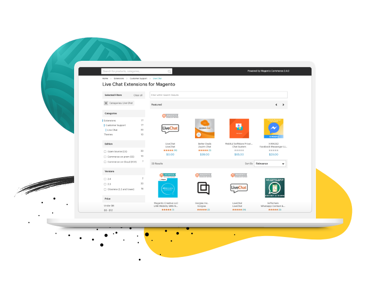 Screenshot of Magento marketplace for extensions