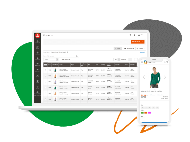 Screenshot of Magento backend Products management