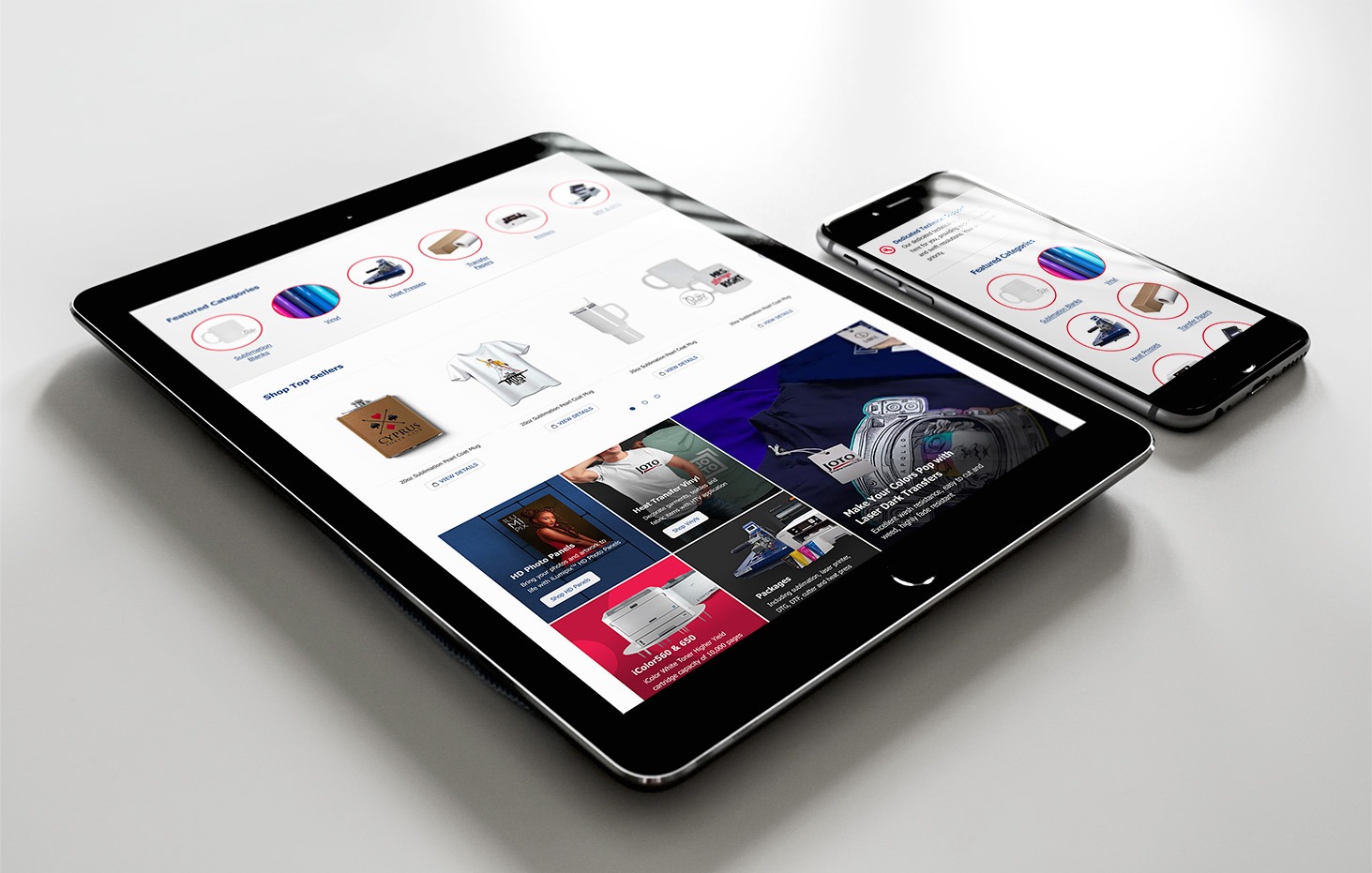 Joto Imaging Supplies Magento ecommerce website displayed on a tablet and mobile device