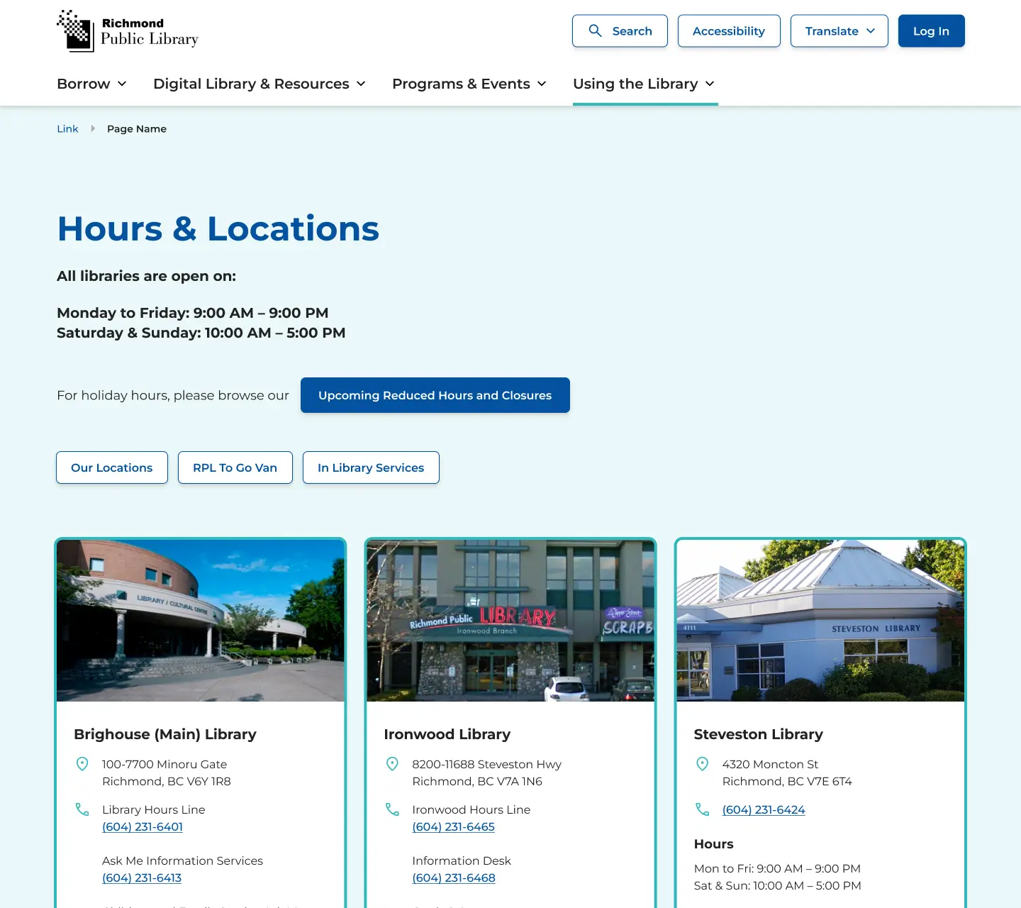 Richmond Public Library Hours & Locations • Desktop